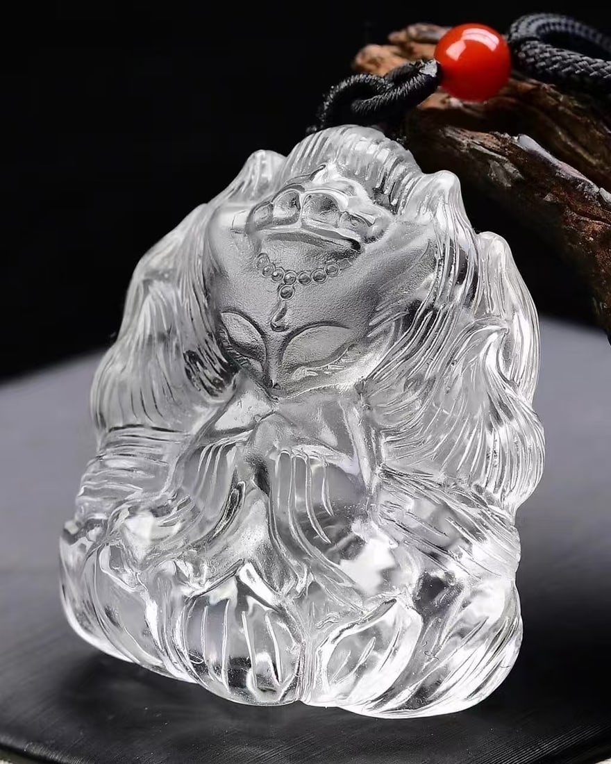 White Crystal Hand-Carved Fox Pendant with Certificate - 3