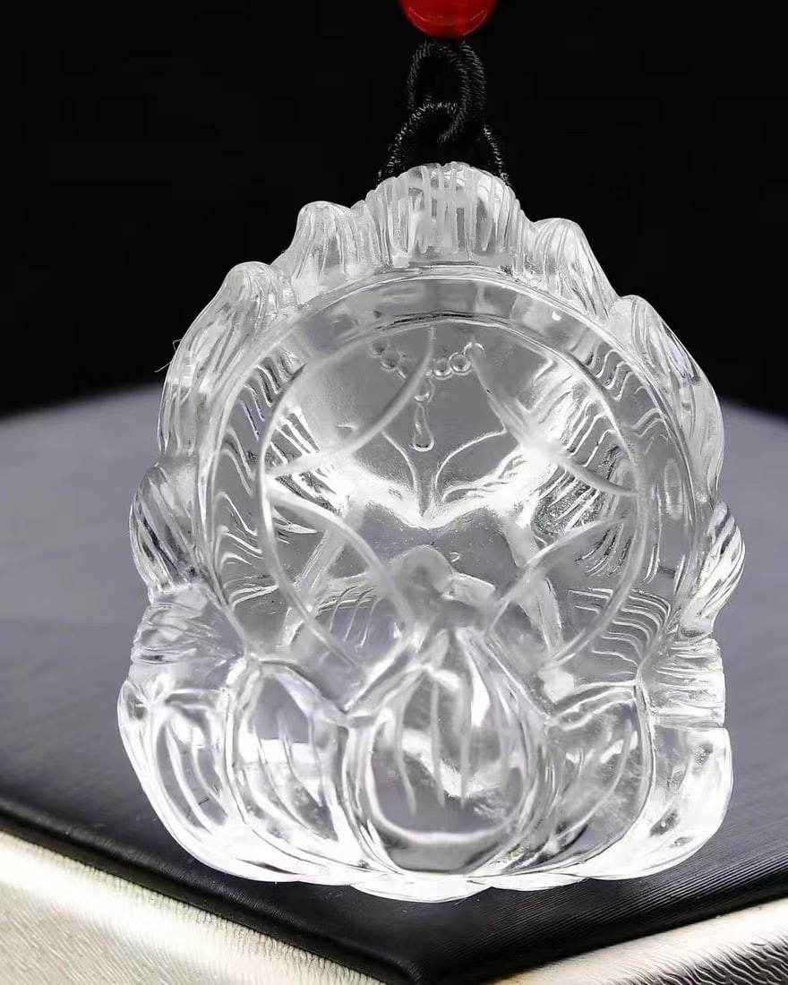 White Crystal Hand-Carved Fox Pendant with Certificate - 4