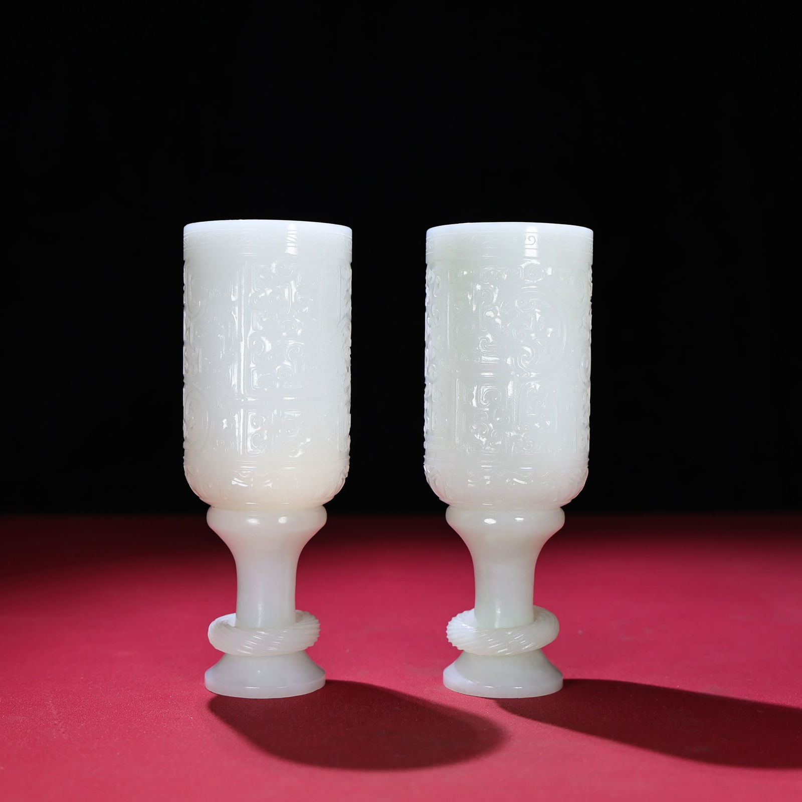 Two White Hetian Jade Cup - 4