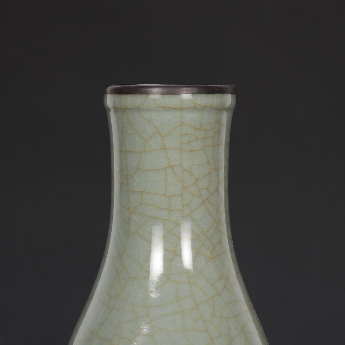 Porcelain Inlay Silver Edge Ge Kiln Vase w Box - 2