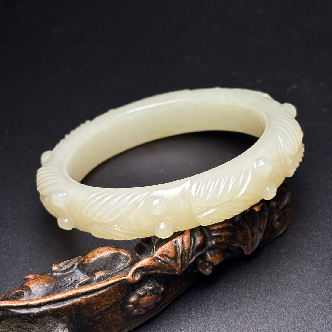 Inside Diameter 57.5mm Hetian Jade Cicada Bracelet - 2