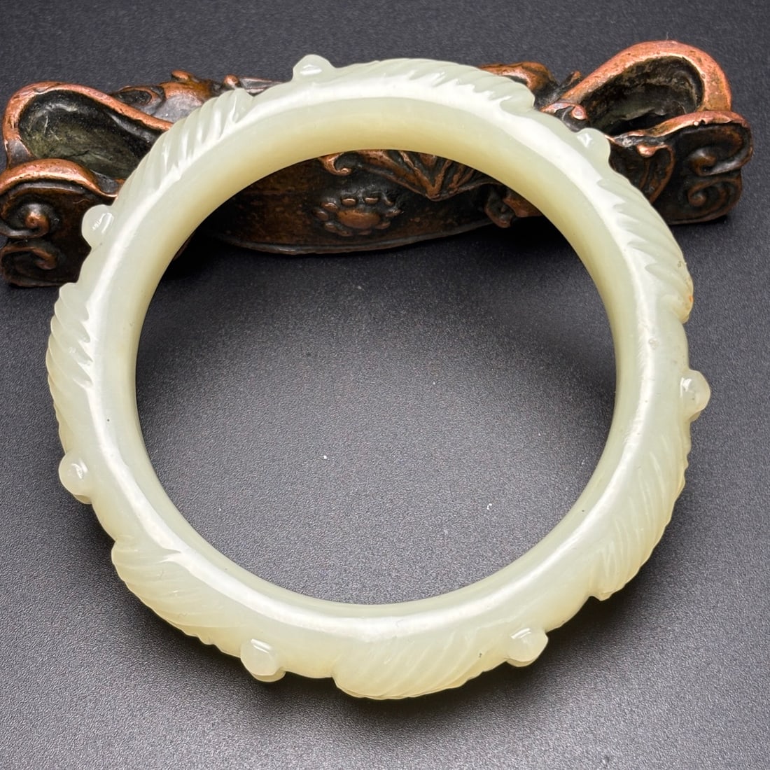 Inside Diameter 57.5mm Hetian Jade Cicada Bracelet - 4