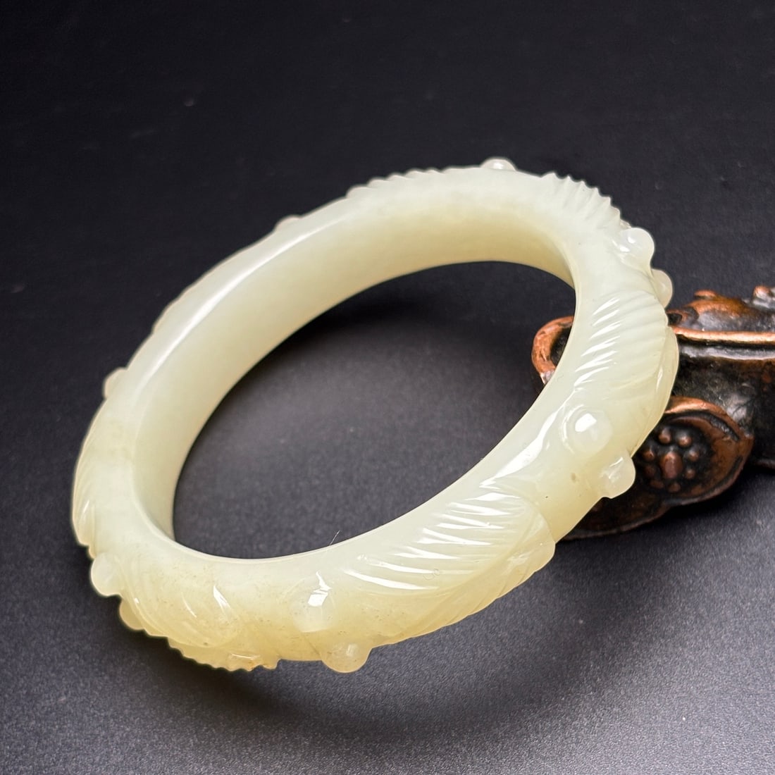 Inside Diameter 57.5mm Hetian Jade Cicada Bracelet - 6