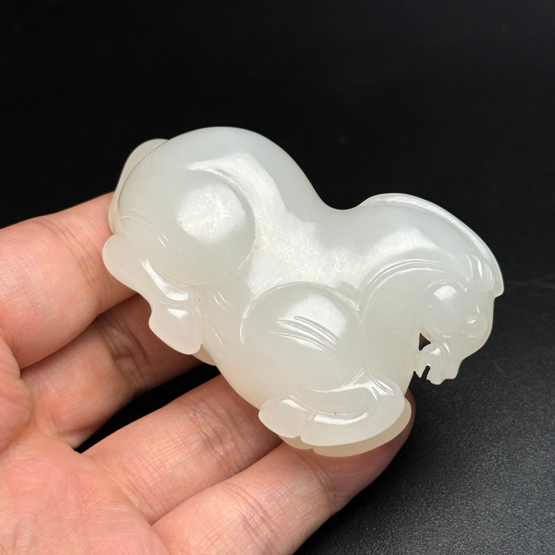Natural White Hetian Jade Statue/Pendant - Horse - 9