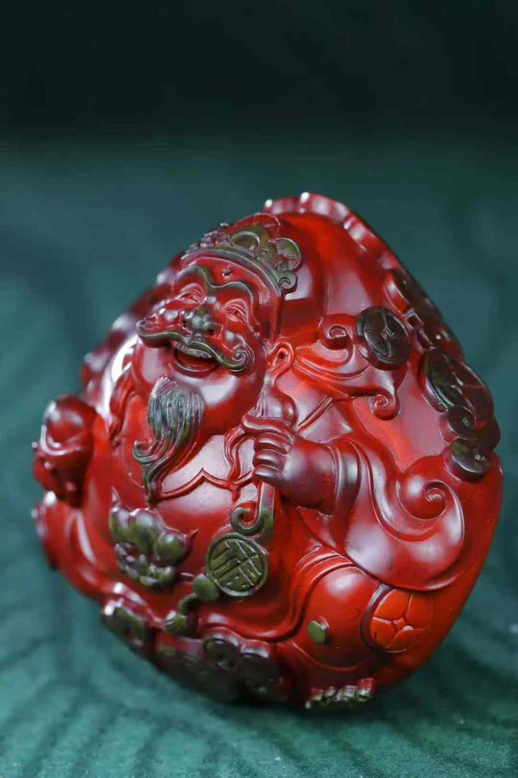 Nanhong Agate Hand-Carved Pendant - Fortune Taoism Deity - 2