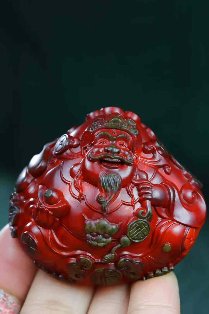Nanhong Agate Hand-Carved Pendant - Fortune Taoism Deity - 7