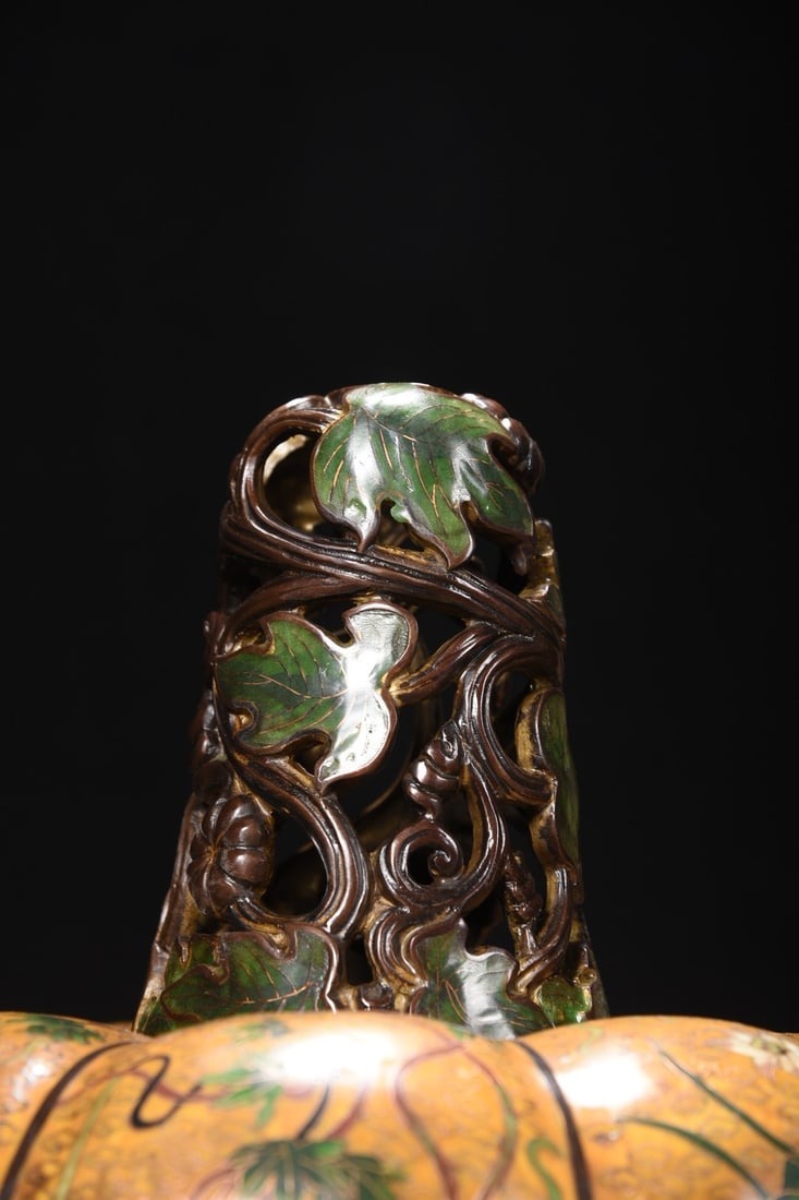 Bronze Cloisonne Big Incense Burner - Pumpkin - 2