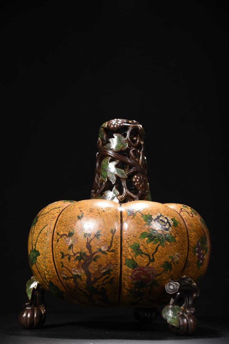 Bronze Cloisonne Big Incense Burner - Pumpkin - 8