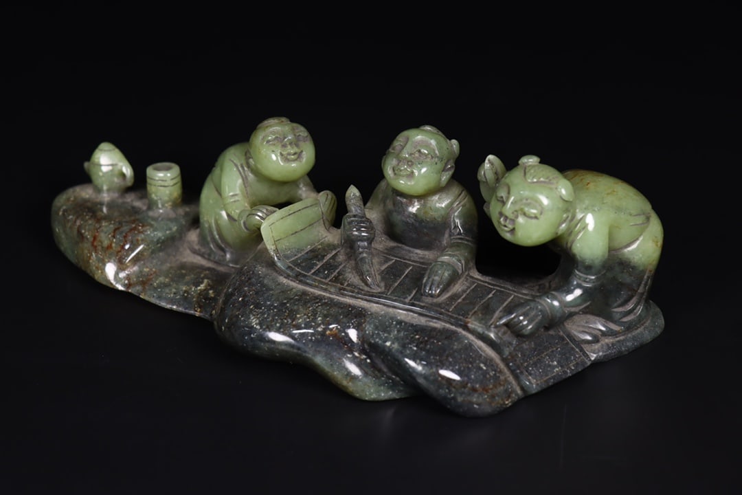 Natural Hetian Jade Hand-Carved Kid Statue - 2