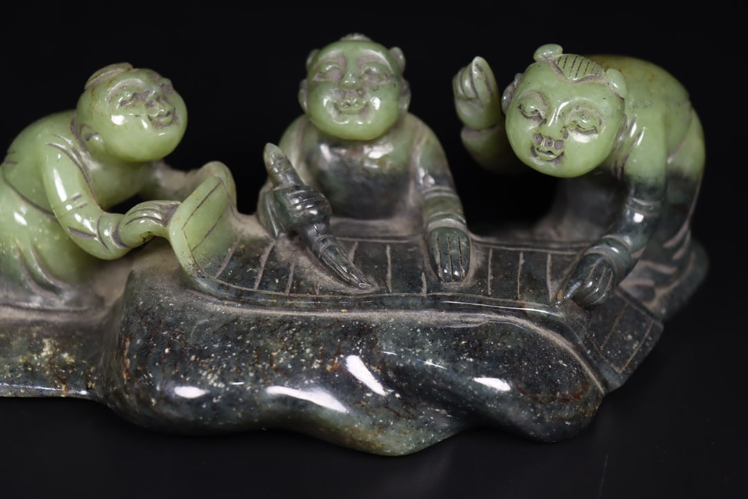 Natural Hetian Jade Hand-Carved Kid Statue - 7