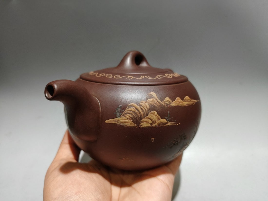 Yixing Zisha Clay Teapot w Artist Signed - 2