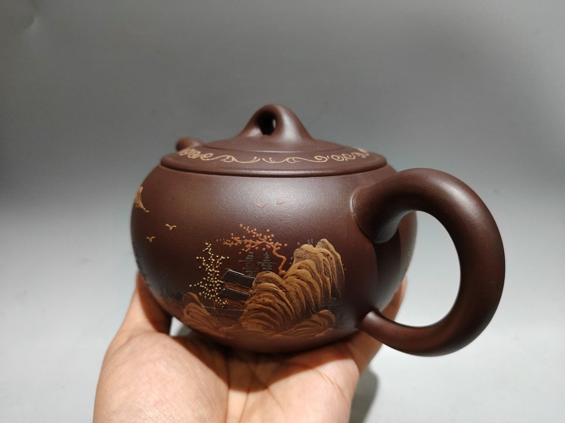 Yixing Zisha Clay Teapot w Artist Signed - 3