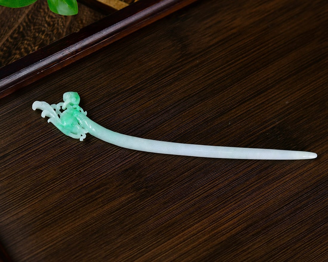 Jadeite Hand-Carved Hair Decoration & Phoenix - 7