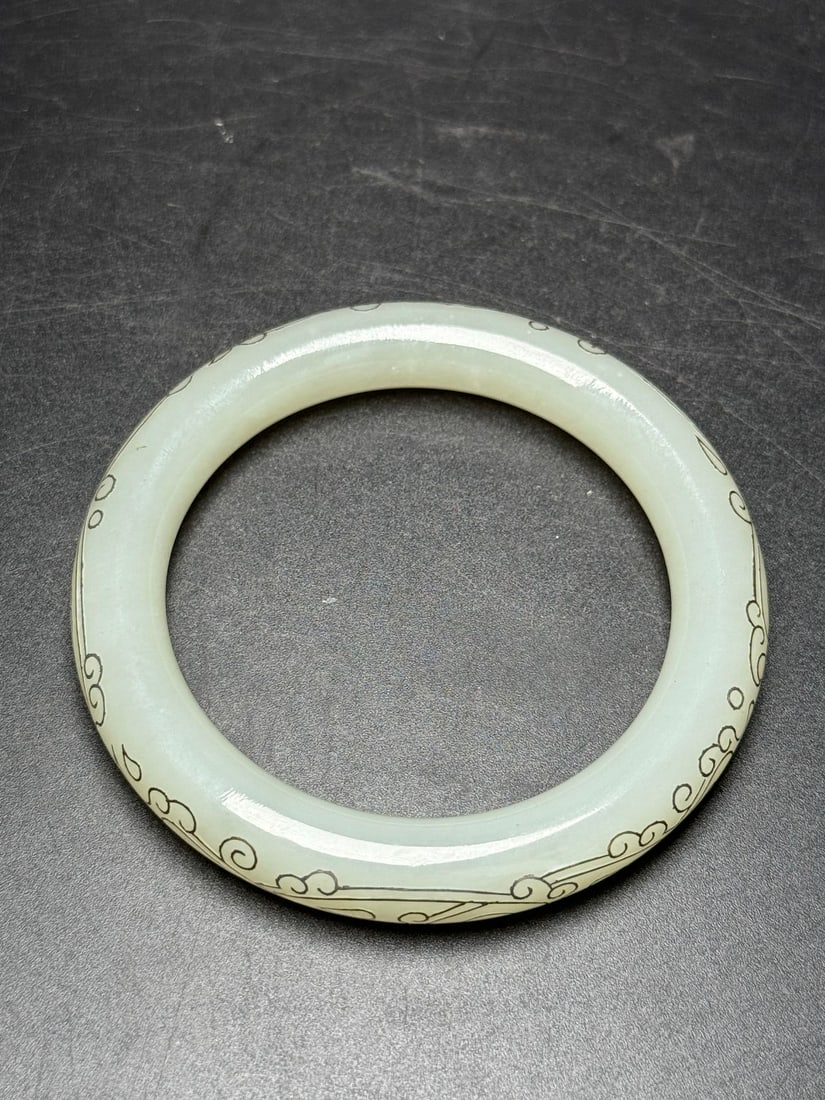 Inside Diameter 54mm Hetian Jade Inlay Silver Wire Bracelet - 2