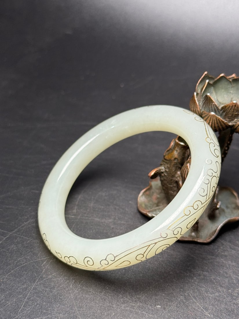 Inside Diameter 54mm Hetian Jade Inlay Silver Wire Bracelet - 3