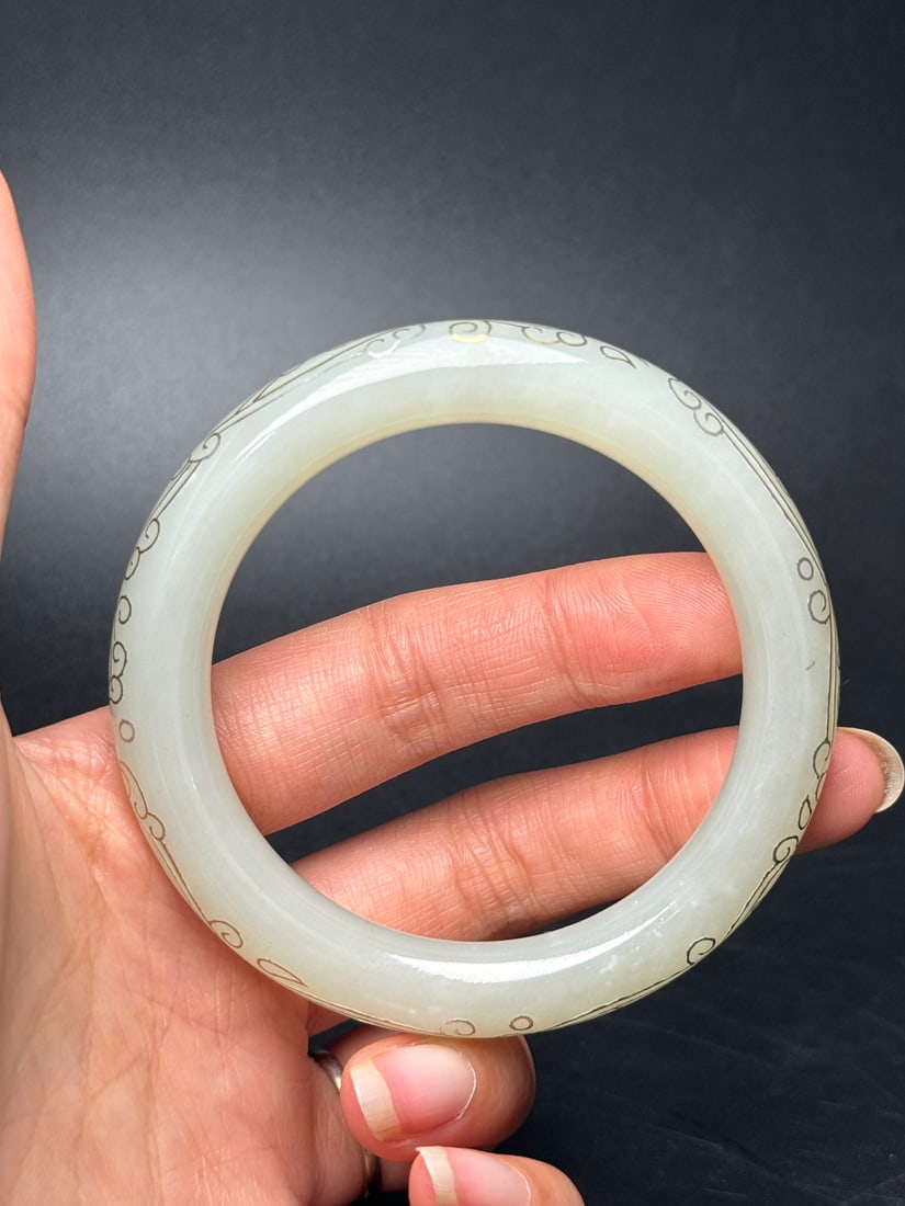 Inside Diameter 54mm Hetian Jade Inlay Silver Wire Bracelet - 8