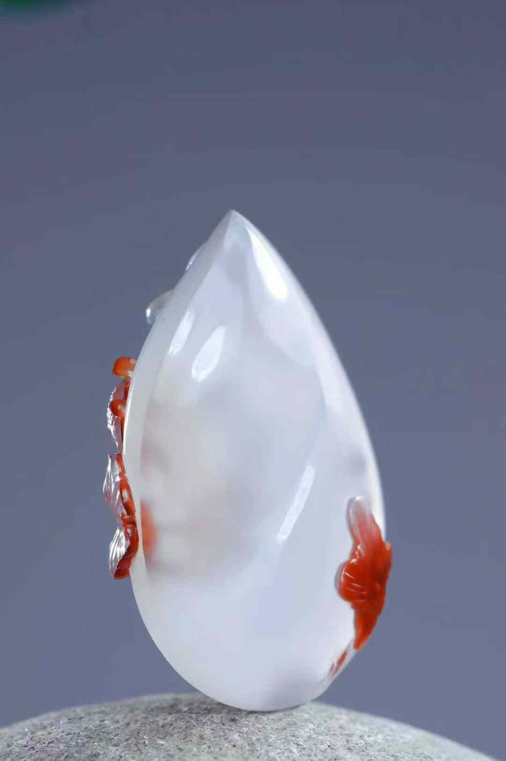 Nanhong Agate Hand-Carved Goldfish,lotus Pendant with Certificate - 5