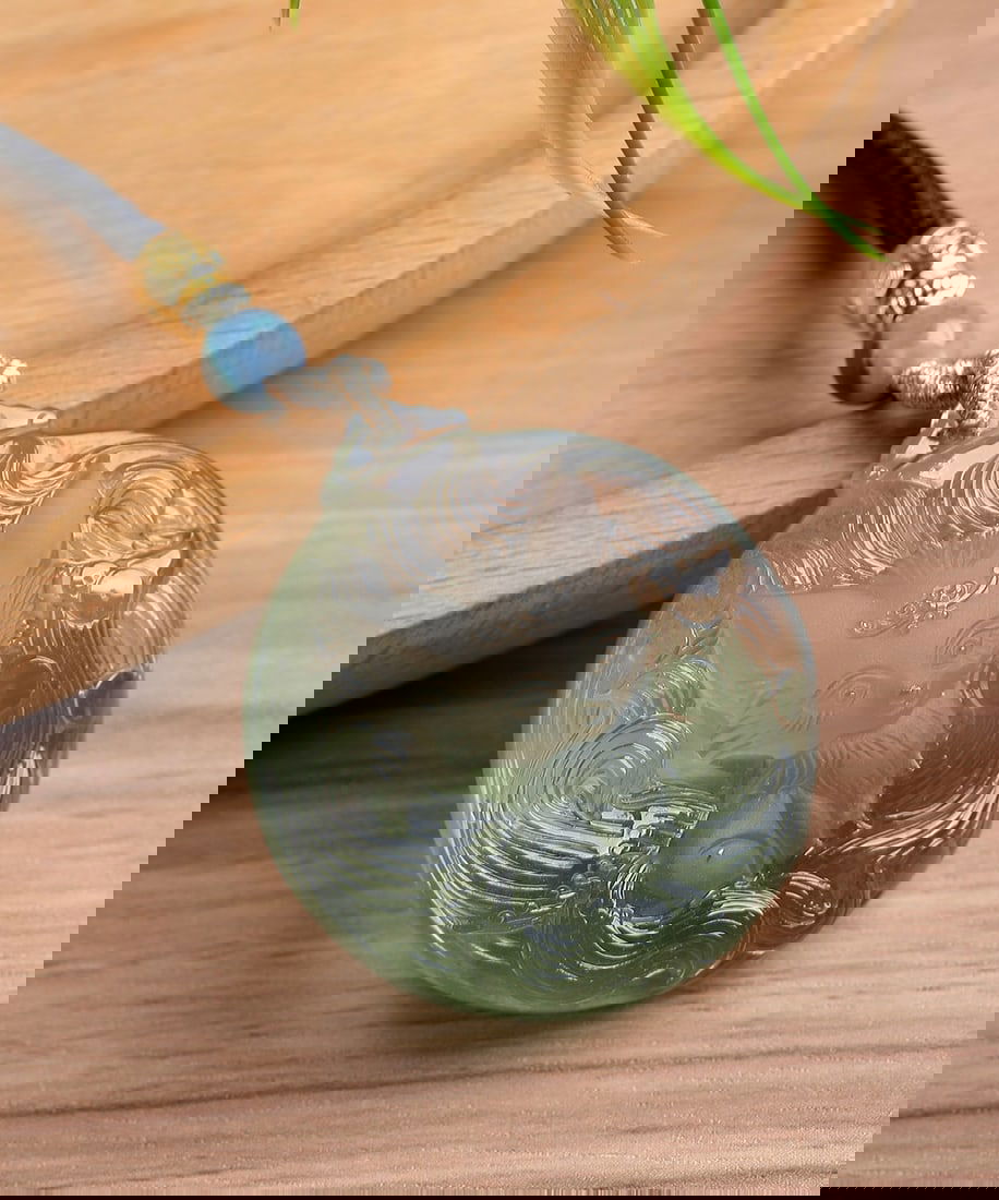 Green Crystal Hand-Carved Fox Pendant with Certificate - 2