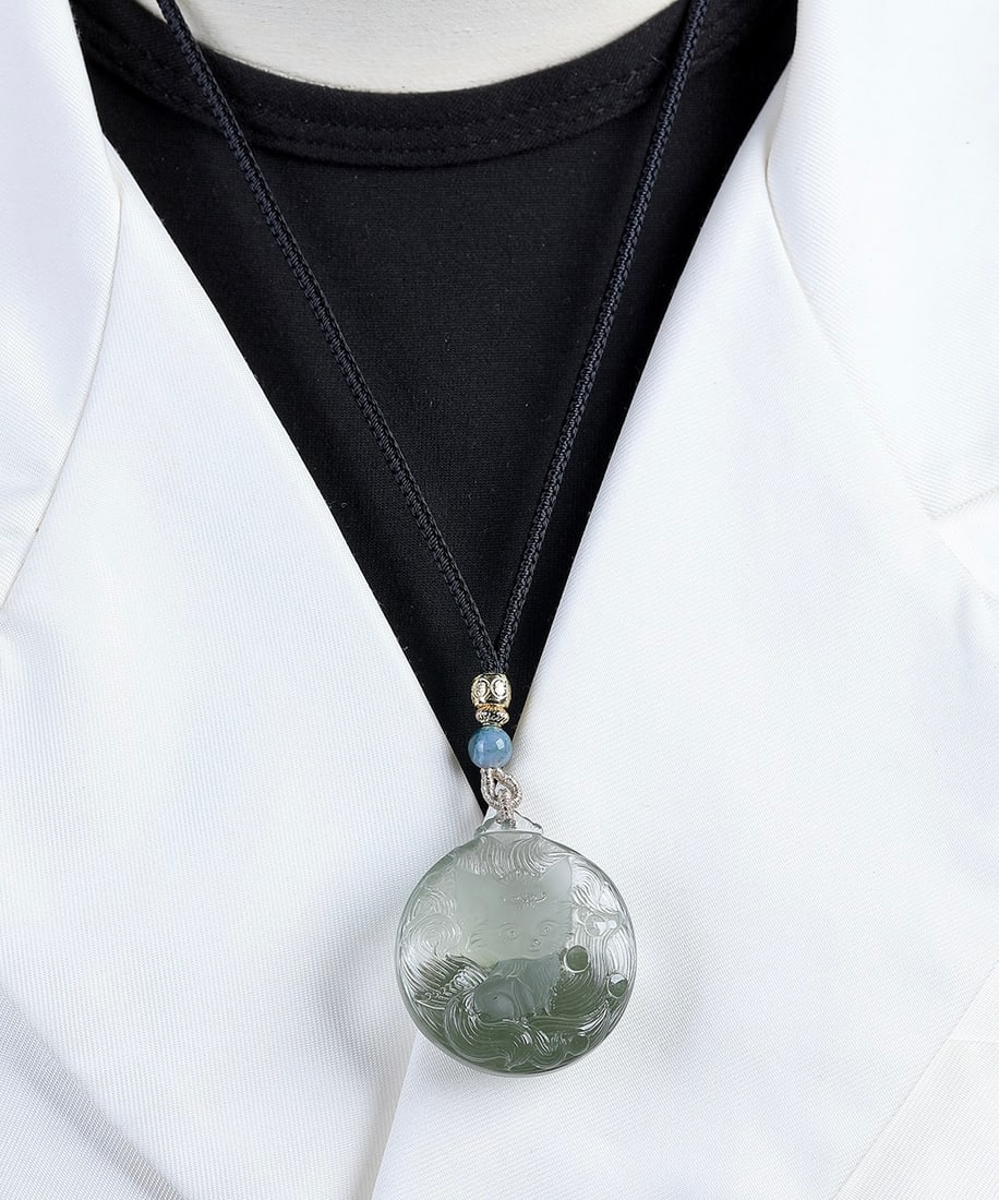 Green Crystal Hand-Carved Fox Pendant with Certificate - 5