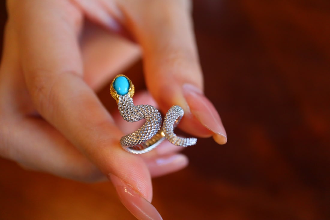 925 Silver Inlay Turquoise Snake Ring - 2