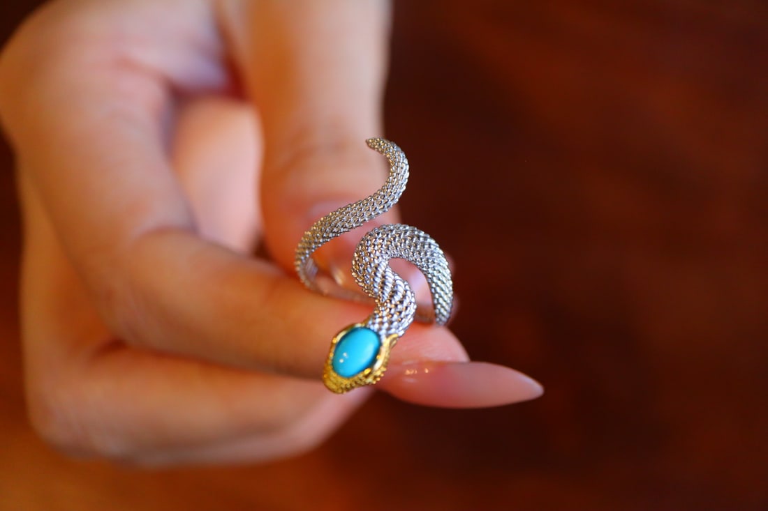 925 Silver Inlay Turquoise Snake Ring - 3