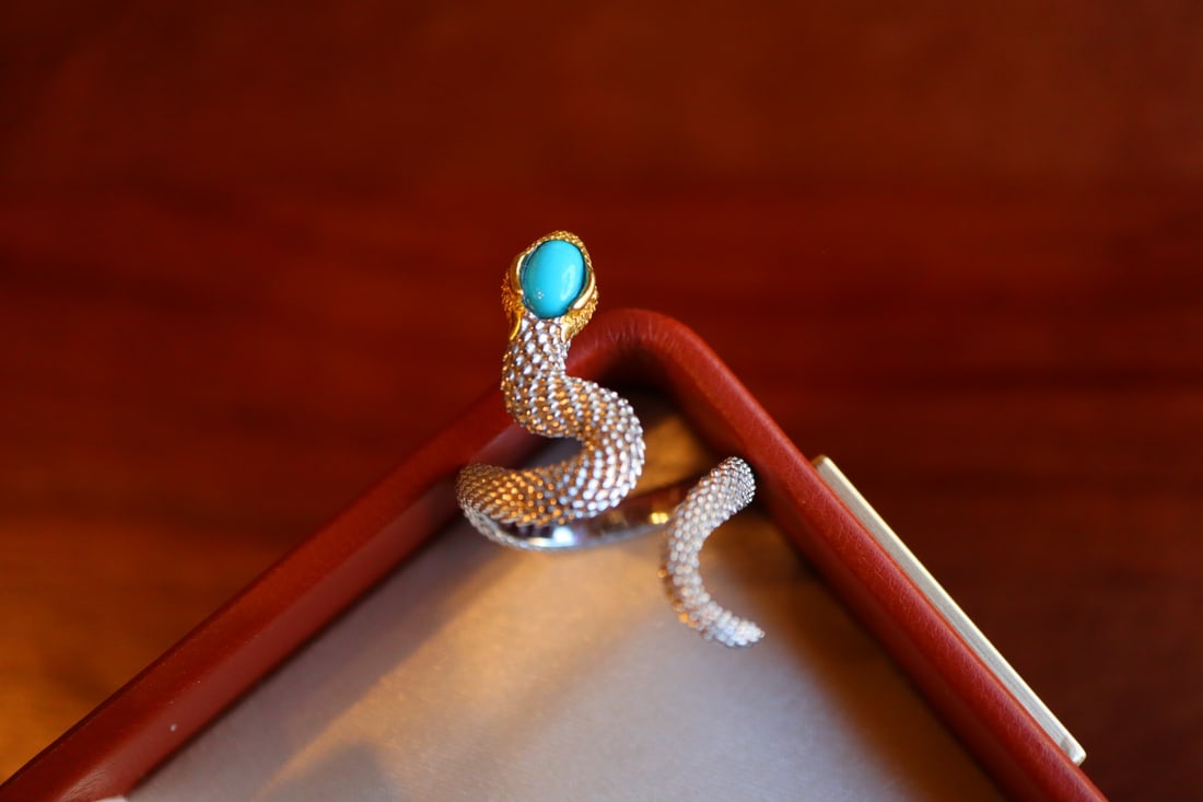 925 Silver Inlay Turquoise Snake Ring - 5