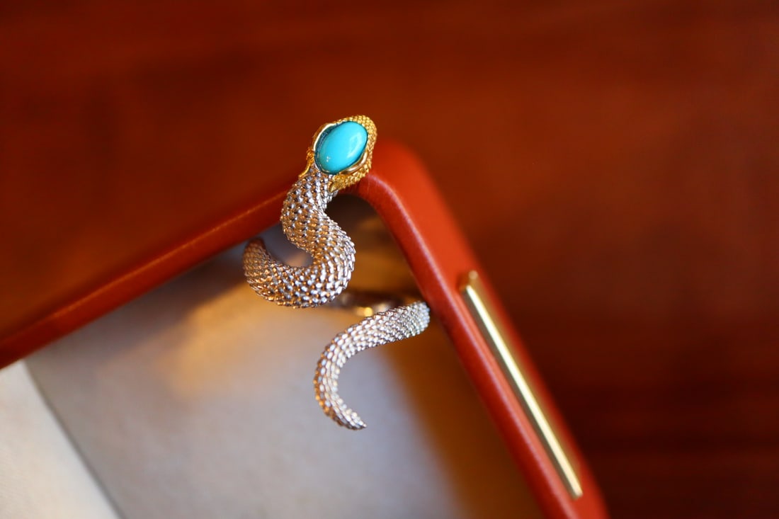 925 Silver Inlay Turquoise Snake Ring - 6