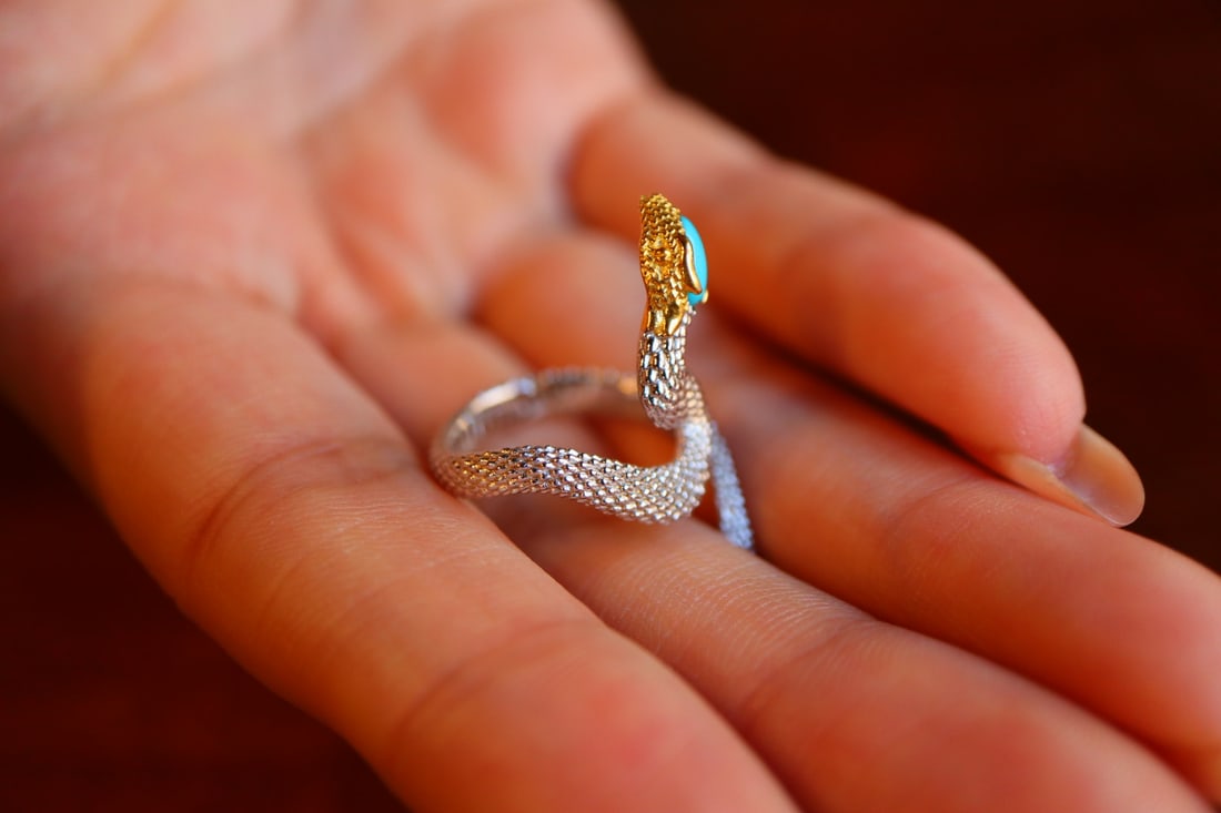 925 Silver Inlay Turquoise Snake Ring - 8