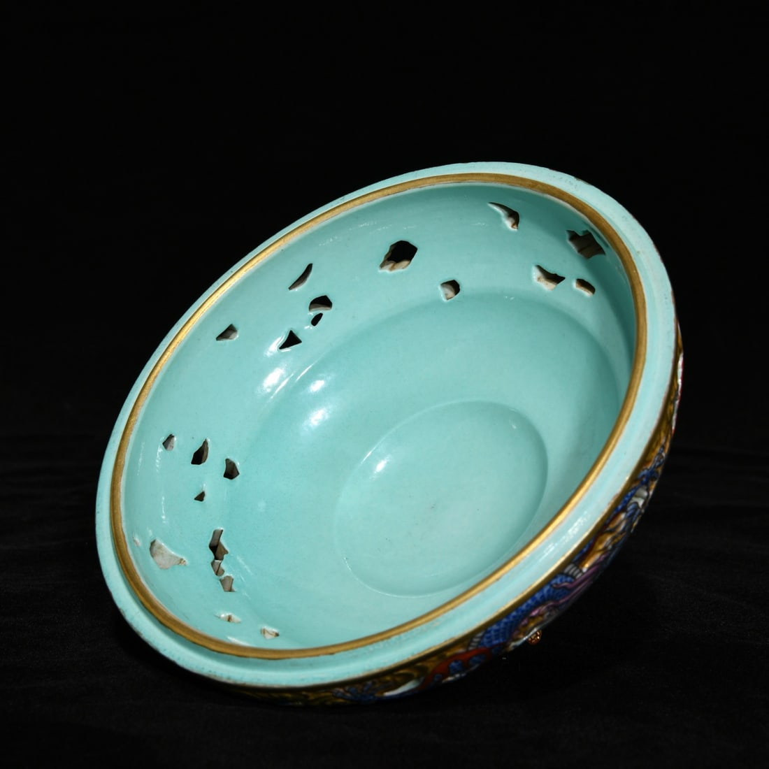 Porcelain Incense Burner Gilt Gold Famille Rose w Plum Flower & Magpie,Dragon Motifs,Qing Dynasty - 4