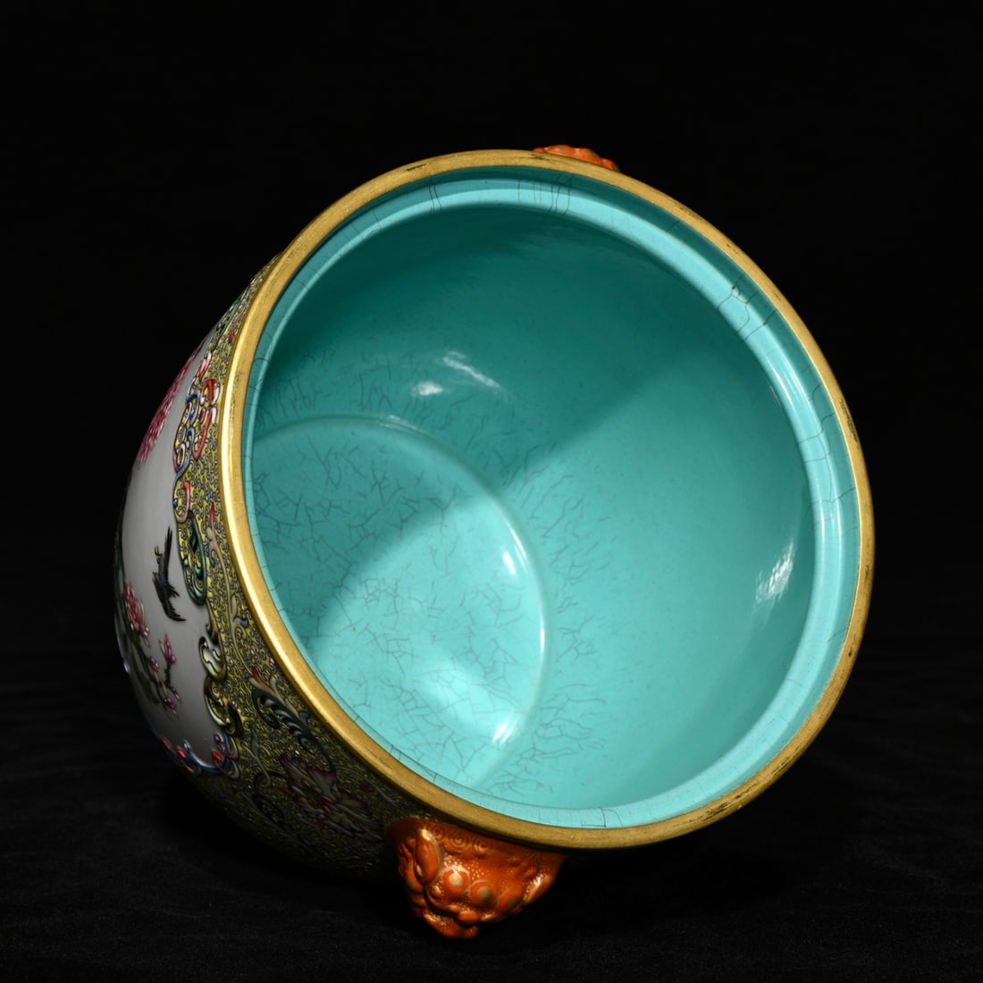 Porcelain Incense Burner Gilt Gold Famille Rose w Plum Flower & Magpie,Dragon Motifs,Qing Dynasty - 6