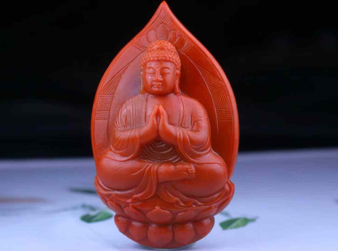 Nanhong Agate Hand Carved Buddha Pendant with Certificate - 2