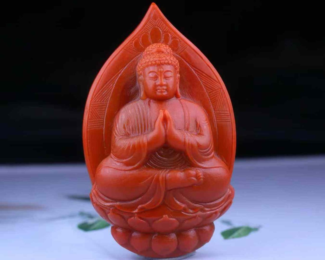 Nanhong Agate Hand Carved Buddha Pendant with Certificate - 3