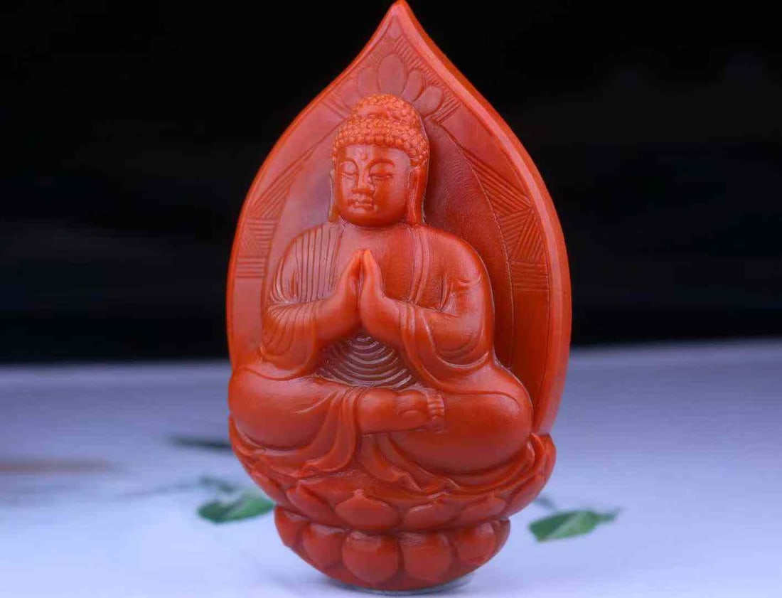 Nanhong Agate Hand Carved Buddha Pendant with Certificate - 5