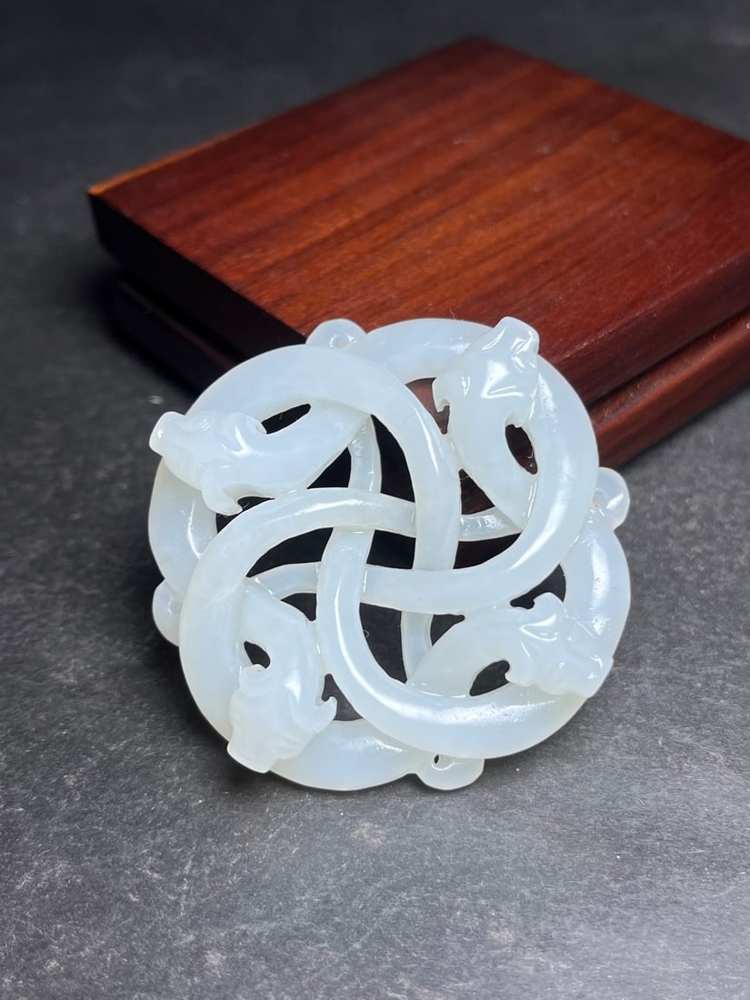Openwork Hetian Jade Pendant - Dragon - 2