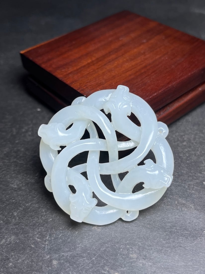 Openwork Hetian Jade Pendant - Dragon - 3