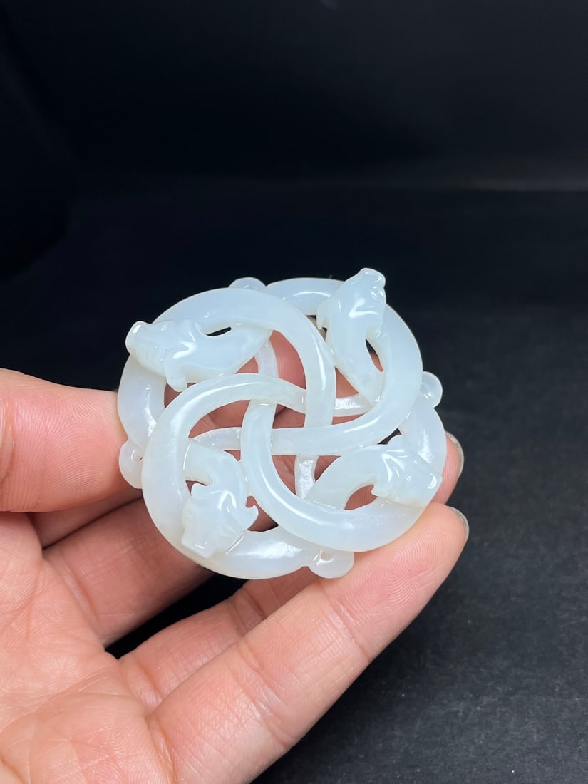 Openwork Hetian Jade Pendant - Dragon - 8