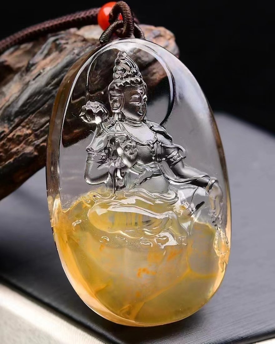 Yellow Crystal Pendant - Kwan-yin - 2
