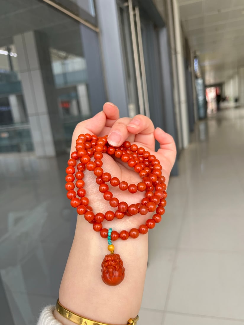 6mm Nanhong Agate Hand Chain,Pixiu,Certificate - 4