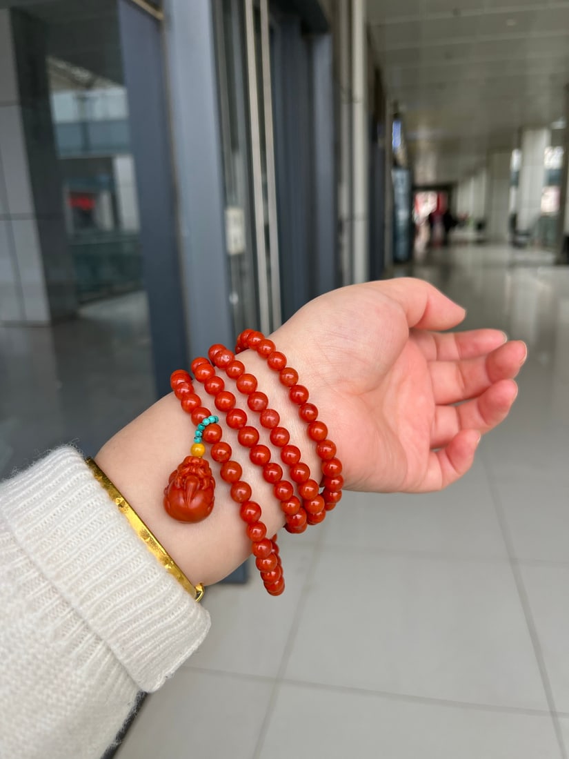 6mm Nanhong Agate Hand Chain,Pixiu,Certificate - 6