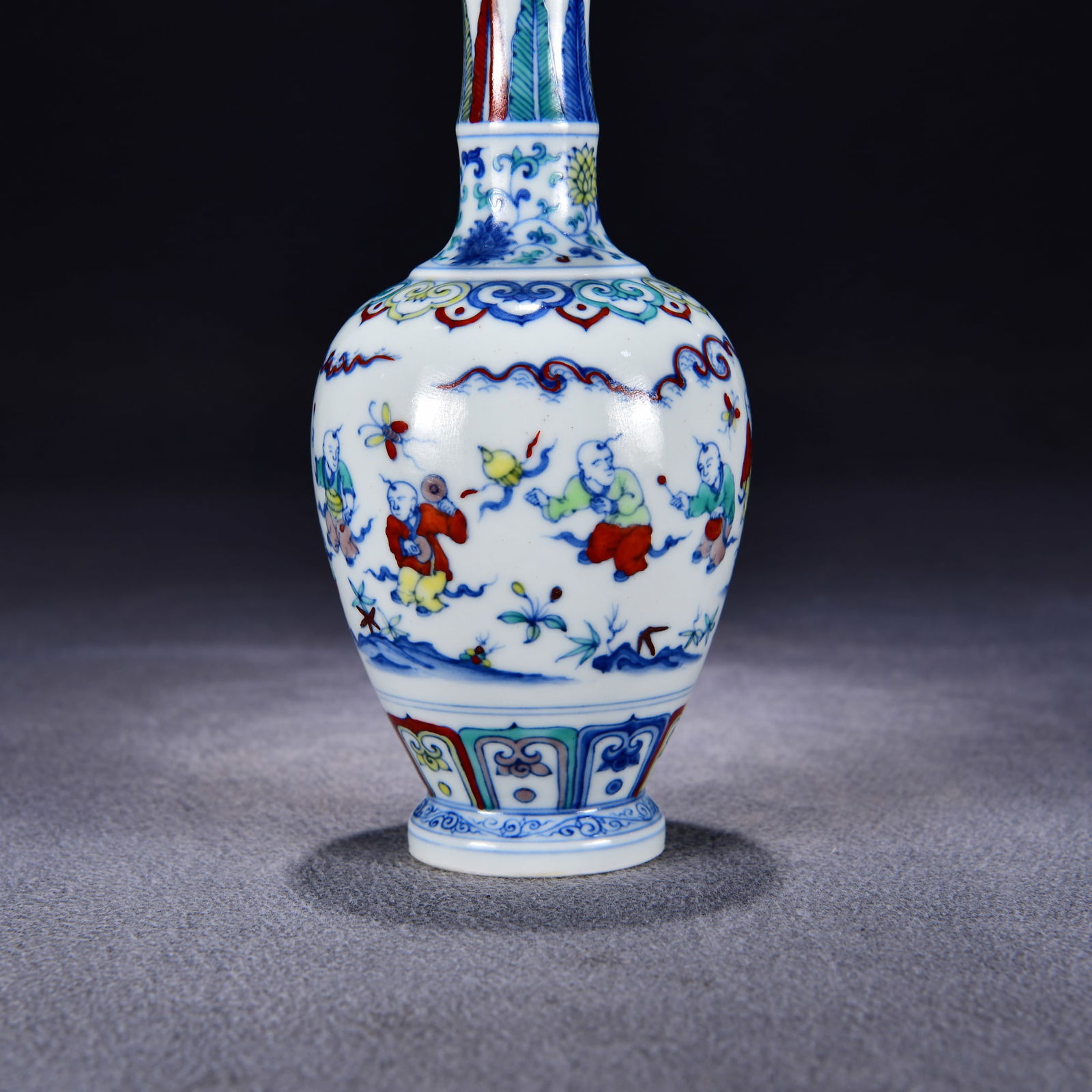 Porcelain Vase Doucai w Kid,Flower - 5