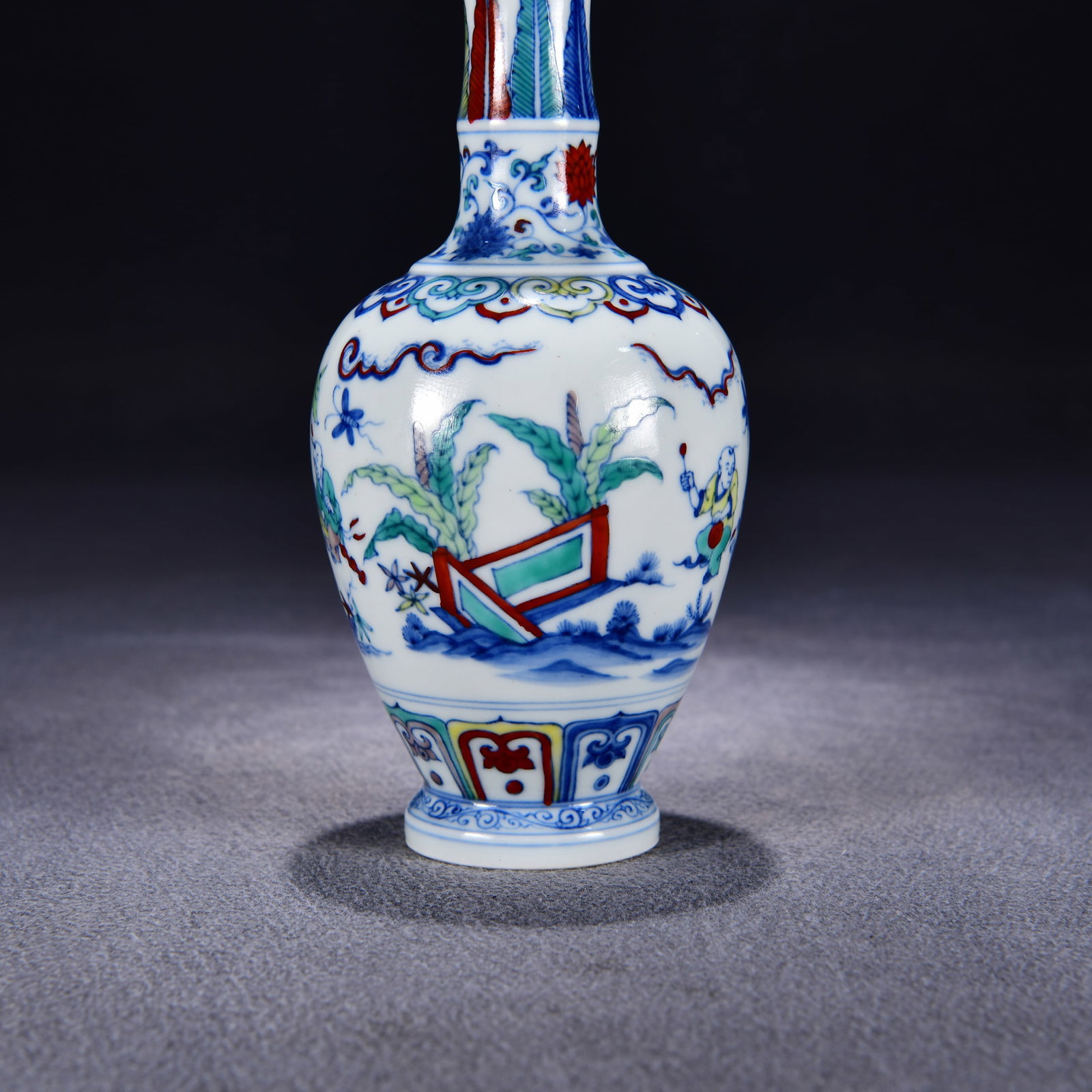 Porcelain Vase Doucai w Kid,Flower - 6