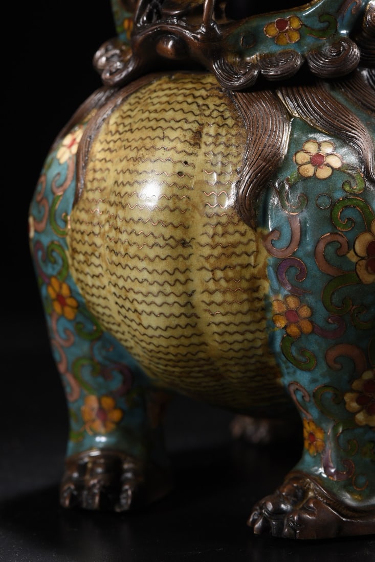 Bronze Cloisonne Incense Burner,Lion - 3