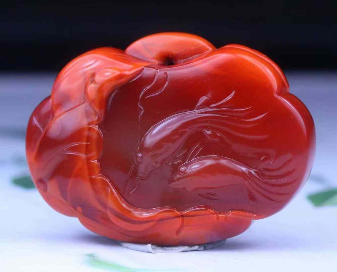 Nanhong Agate Hand Carved Fish Pendant - 2