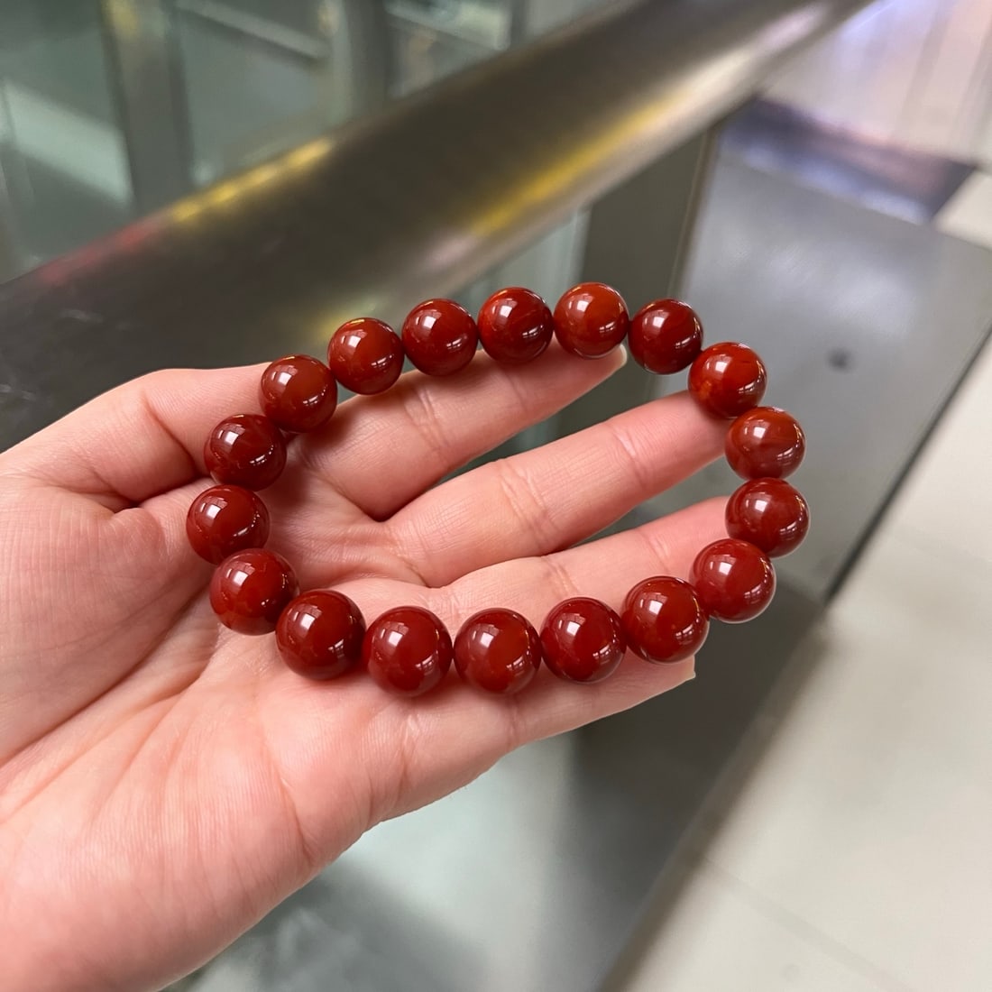 11.5mm Nanhong Agate Bracelet with Certificate - 2