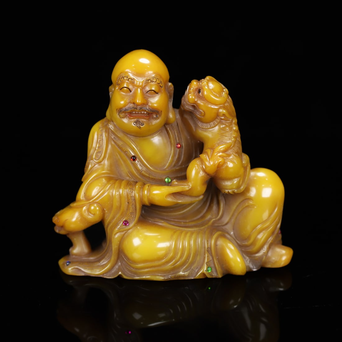 Vintage Tianhuang Shoushan Soapstone Hand-Carved Seal/Stamp Arhat,Ruyi - 2