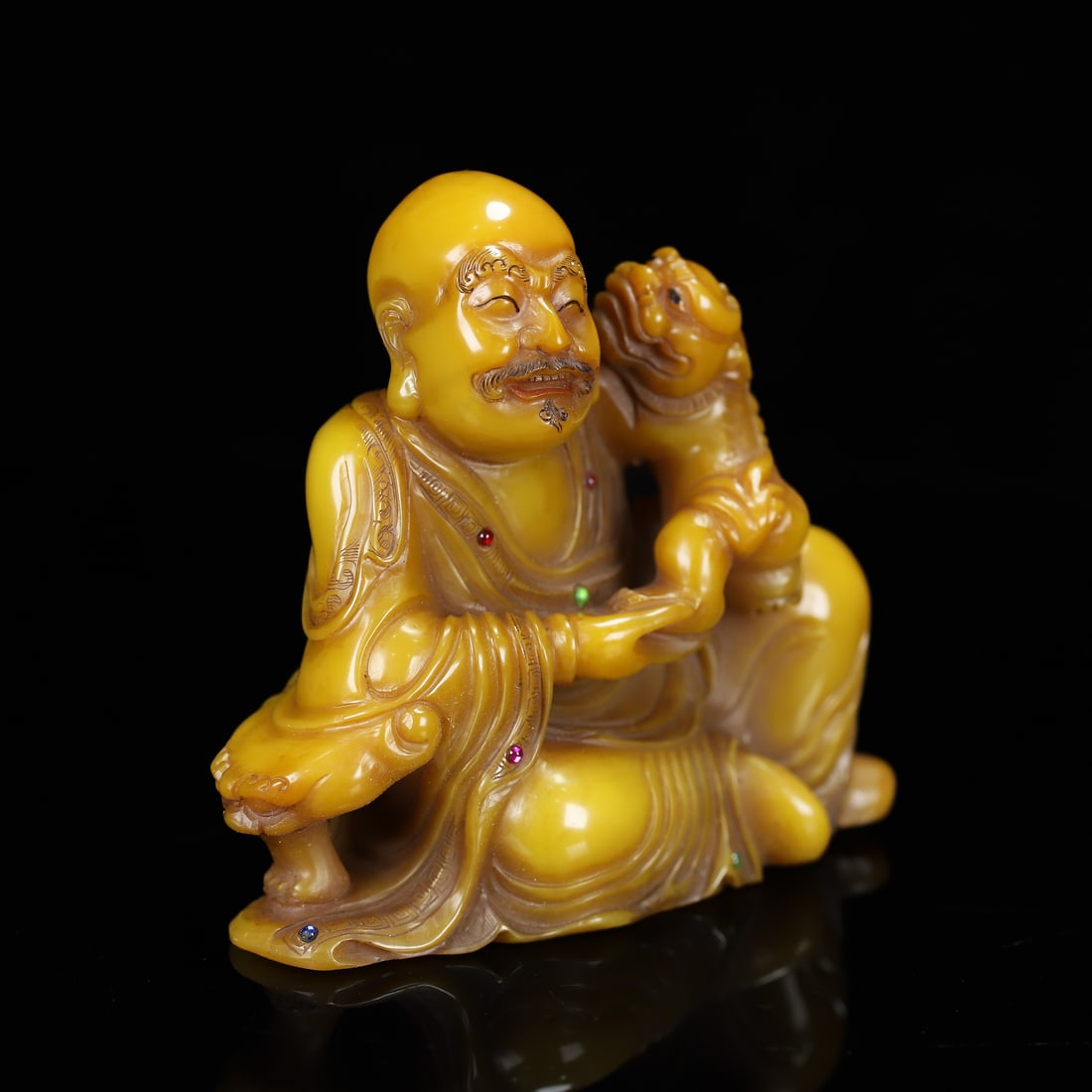 Vintage Tianhuang Shoushan Soapstone Hand-Carved Seal/Stamp Arhat,Ruyi - 4