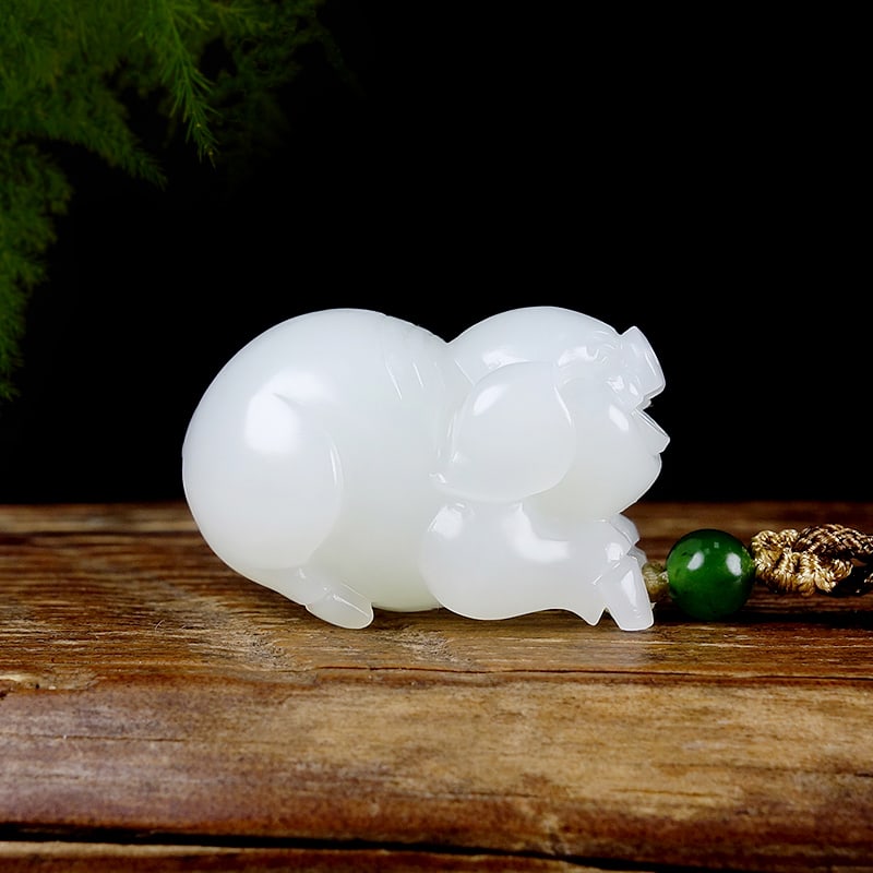 Natural Hetian Jade Animal Pendant Fortune Pig - 2