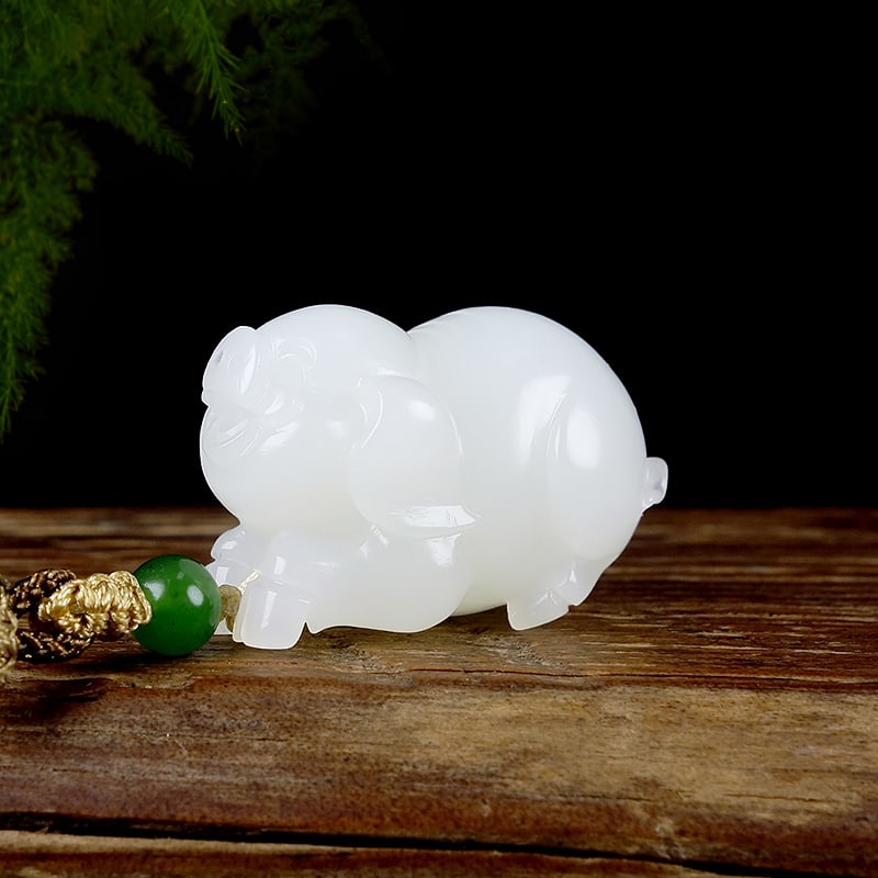 Natural Hetian Jade Animal Pendant Fortune Pig - 4