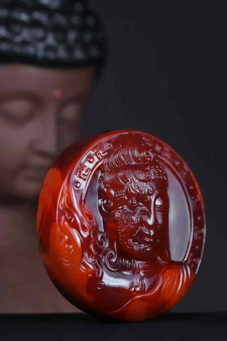 Nanhong Agate Hand-Carved Buddha Pendant with Certificate - 2