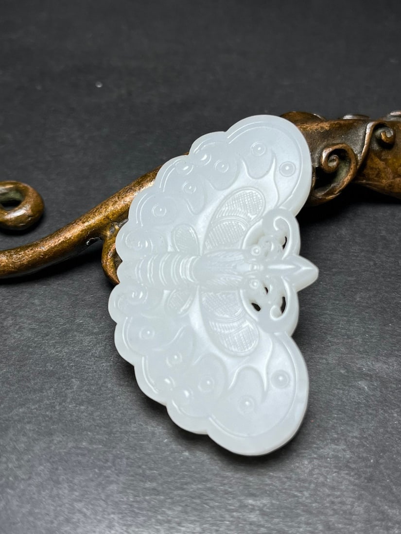Natural Hetian Jade Animal Pendant Butterfly - 3